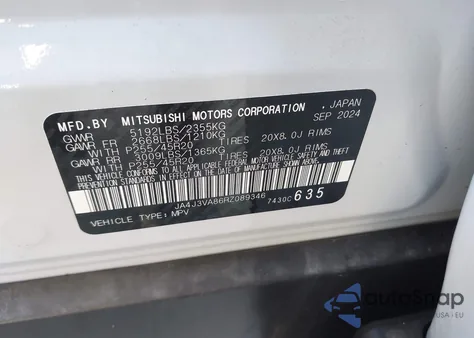 2024 Mitsubishi Outlander Se 2.5 2Wd/Se Black Edition S-Awc/Se Black Edition W/Pano Roof S-Awc from USA, damaged, VIN JA4J3VA86RZ089346